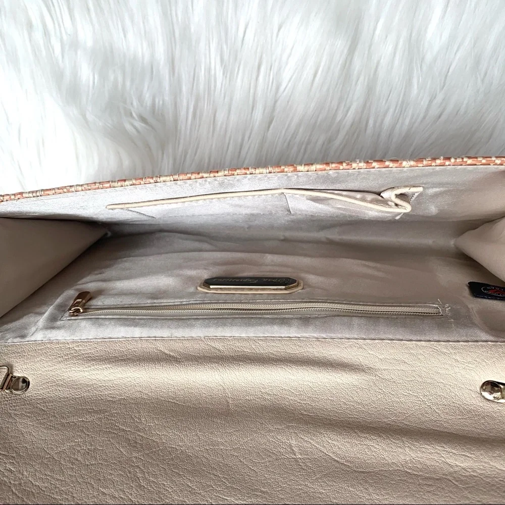 Urban Expressions Rose Gold & Cream Envelope Clutch Chain Strap Purse